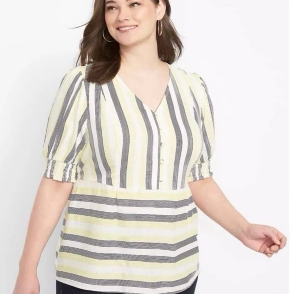 Lane Bryant Button Front Peplum Top Size 22 Puff Sleeves